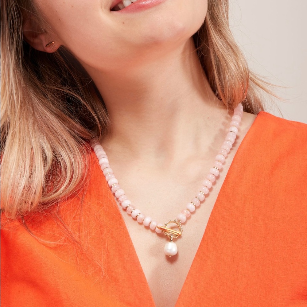 Stella & Dot modern bohemian beaded necklace, blush multi with pearl